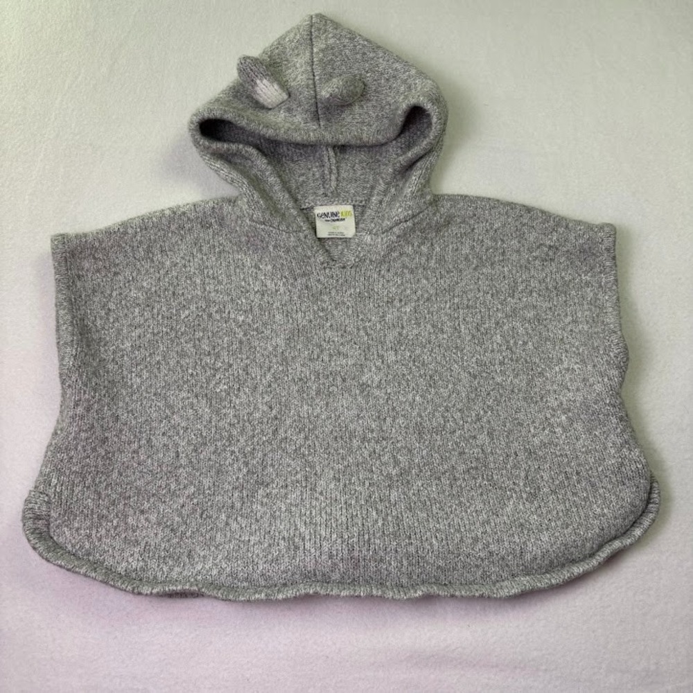 Genuine Kids Oshkosh Toddler Girls Gray Hooded Poncho Sweater‎ 4T Bunny Ears